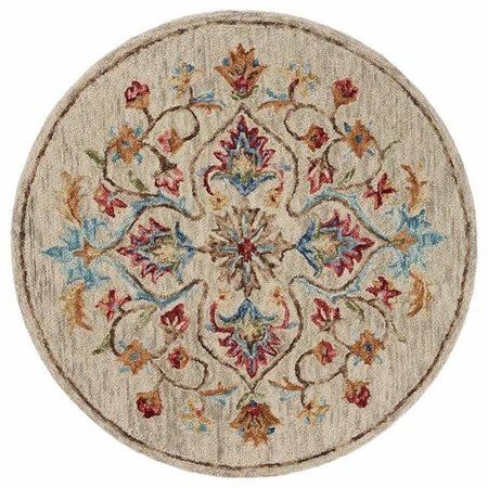 LR RESOURCES LR Resources SINUO54102BEI60RD Floral Oasis Hand Tufted Round Area Rug  Beige - 6 ft. SINUO54102BEI60RD